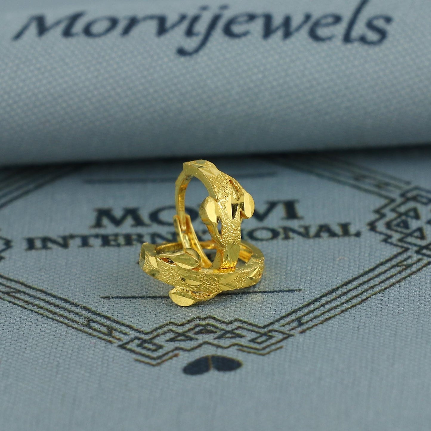 20k Yellow Gold Leaf Cut Hoop Bali Women Cartilage or Baby Earrings Small, Handmade Yellow gold earrings, gift, Real gold earrings, K6951