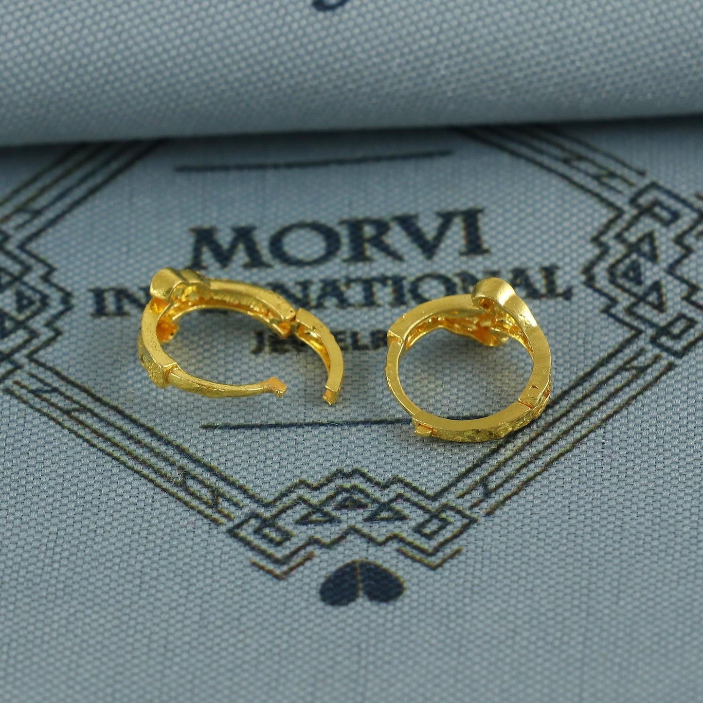 20k Yellow Gold Leaf Cut Hoop Bali Women Cartilage or Baby Earrings Small, Handmade Yellow gold earrings, gift, Real gold earrings, K6951