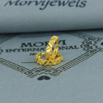 20k Yellow Gold Diamond Cut Hoop Bali Women Cartilage or Baby Earrings Small, Handmade Yellow gold earrings, gift, Real gold earrings, K6952