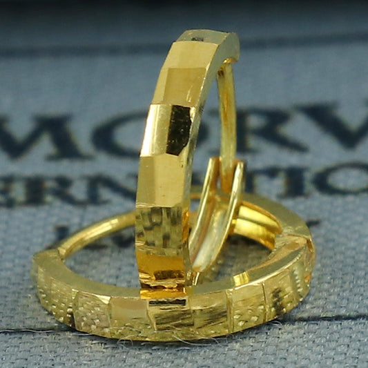 20k Yellow Gold Square Cut Hoop Bali Women Cartilage or Baby Earrings Small, Handmade Yellow gold earrings, gift, Real gold earrings, K6953