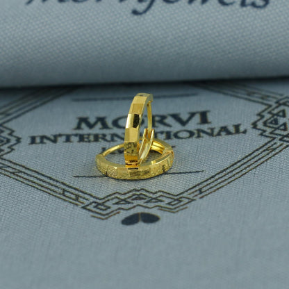 20k Yellow Gold Square Cut Hoop Bali Women Cartilage or Baby Earrings Small, Handmade Yellow gold earrings, gift, Real gold earrings, K6953