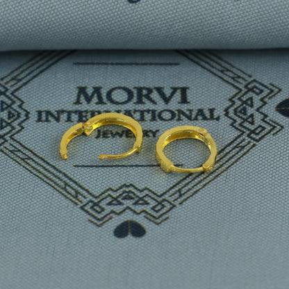 20k Yellow Gold Square Cut Hoop Bali Women Cartilage or Baby Earrings Small, Handmade Yellow gold earrings, gift, Real gold earrings, K6953