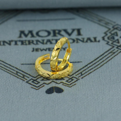 20k Yellow Gold Diamond Cut Hoop Bali Women Cartilage or Baby Earrings Small, Handmade Yellow gold earrings, gift, Real gold earrings, K6956
