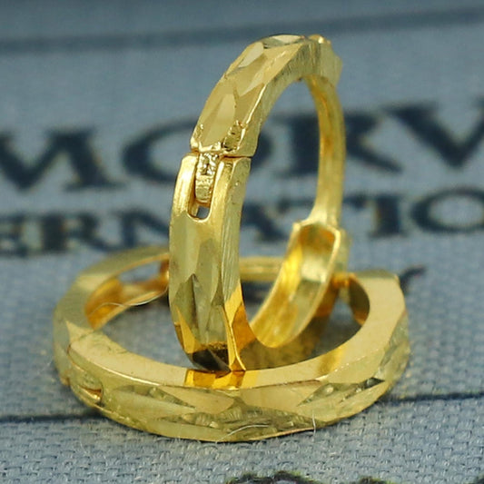 20k Yellow Gold Diamond Cut Hoop Bali Women Cartilage or Baby Earrings Small, Handmade Yellow gold earrings, gift, Real gold earrings, K6957