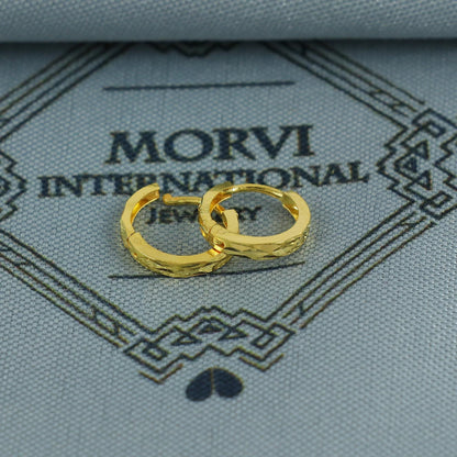 20k Yellow Gold Diamond Cut Hoop Bali Women Cartilage or Baby Earrings Small, Handmade Yellow gold earrings, gift, Real gold earrings, K6957