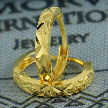 20k Yellow Gold Diamond Cut Hoop Bali Women Cartilage or Baby Earrings Small, Handmade Yellow gold earrings, gift, Real gold earrings, K6958