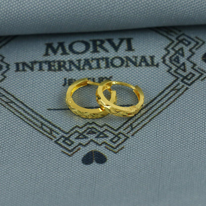 20k Yellow Gold Diamond Cut Hoop Bali Women Cartilage or Baby Earrings Small, Handmade Yellow gold earrings, gift, Real gold earrings, K6958