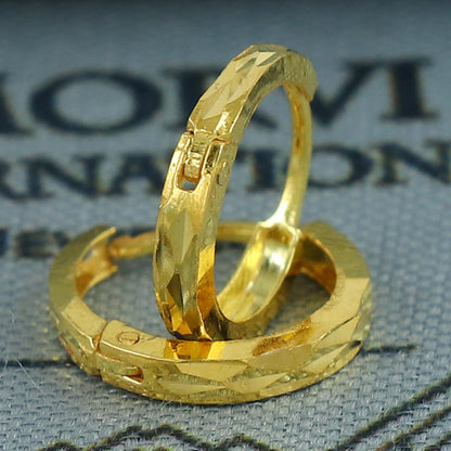 20k Yellow Gold Diamond Cut Hoop Bali Women Cartilage or Baby Earrings Small, Handmade Yellow gold earrings, gift, Real gold earrings, K6961