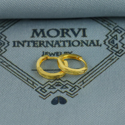 20k Yellow Gold Diamond Cut Hoop Bali Women Cartilage or Baby Earrings Small, Handmade Yellow gold earrings, gift, Real gold earrings, K6964