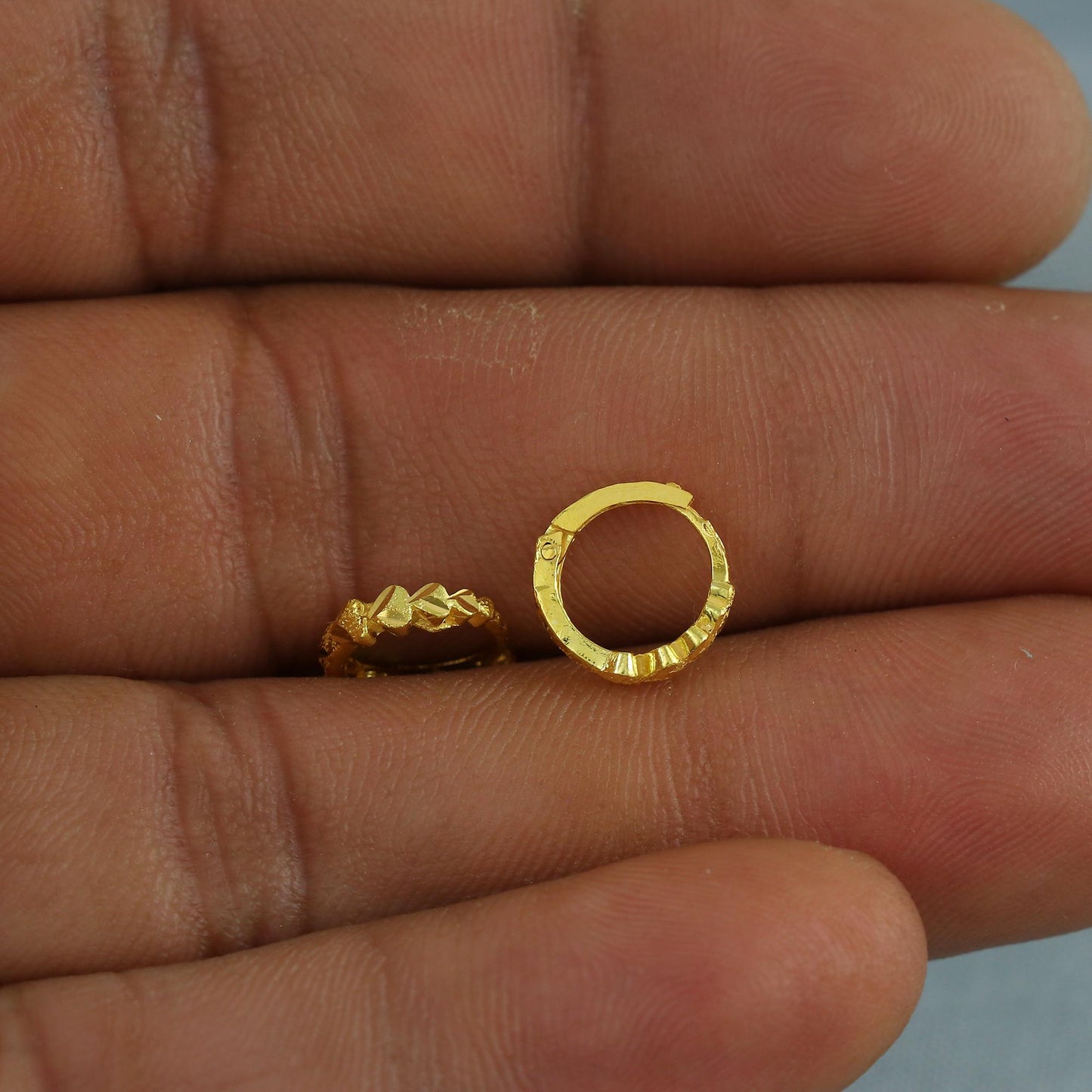 20k Yellow Gold Heart Design Hoop Bali Women Cartilage or Baby Earrings Small, Handmade Yellow gold earrings, gift, Real gold earrings