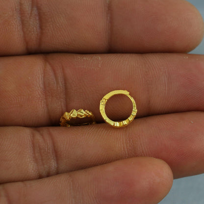 20k Yellow Gold Heart Design Hoop Bali Women Cartilage or Baby Earrings Small, Handmade Yellow gold earrings, gift, Real gold earrings