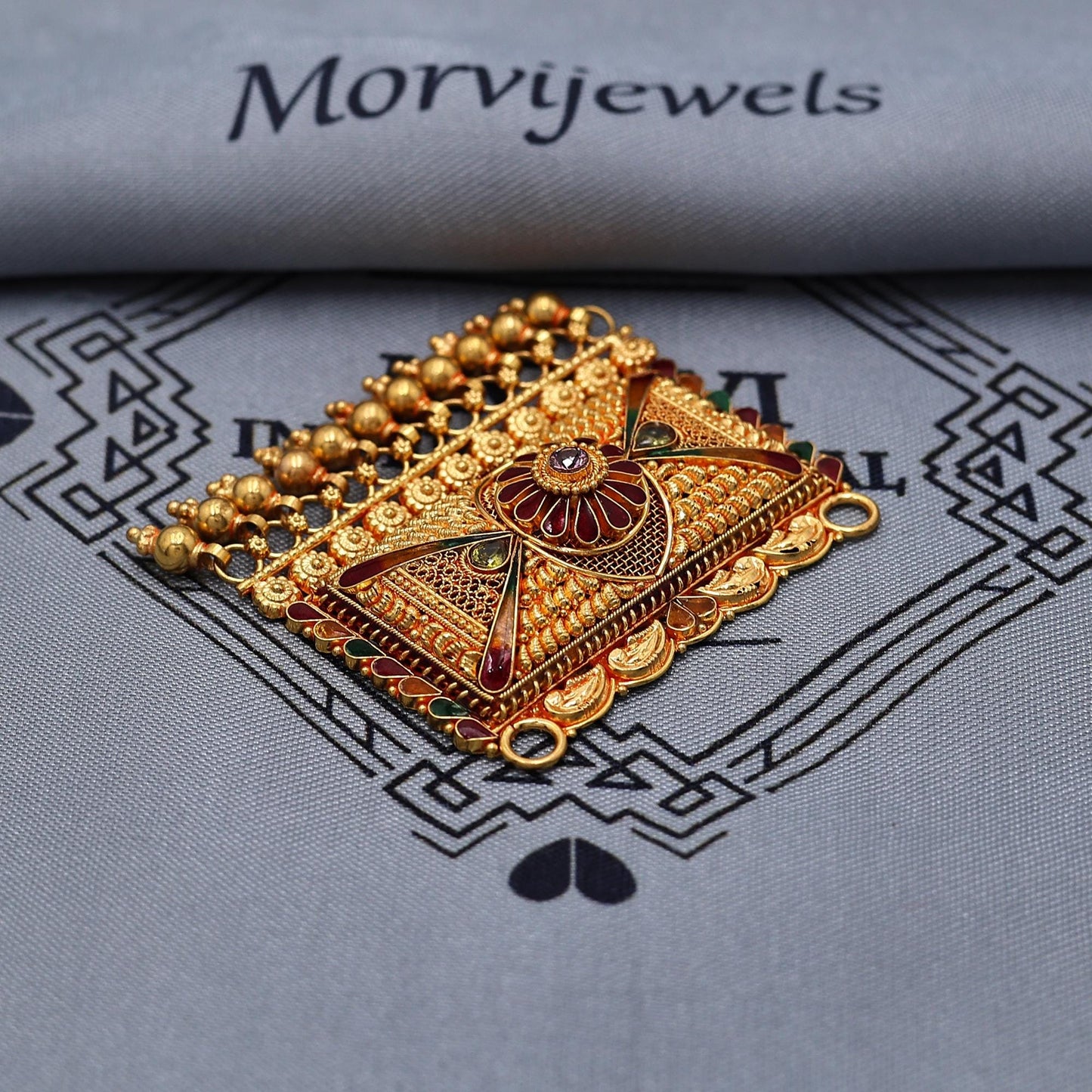 22k Yellow Gold Pendant Necklace Handmade Indian Mangalsutra Handmade Vintage Antique Design Jewelry, K6981