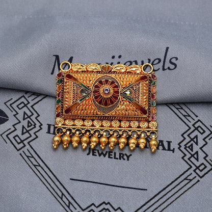 22k Yellow Gold Pendant Necklace Handmade Indian Mangalsutra Handmade Vintage Antique Design Jewelry, K6981