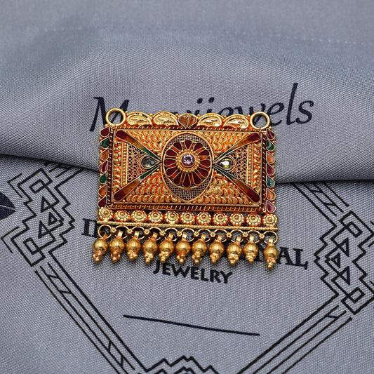 22k Yellow Gold Pendant Necklace Handmade Indian Mangalsutra Handmade Vintage Antique Design Jewelry, K6981