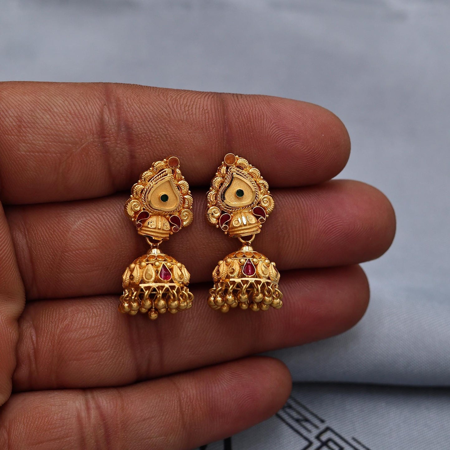 22k Gold Earrings Jhumki Jhumka indian wedding women jewelry, K6983