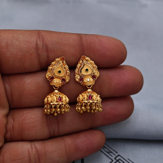 22k Gold Earrings Jhumki Jhumka indian wedding women jewelry, K6983