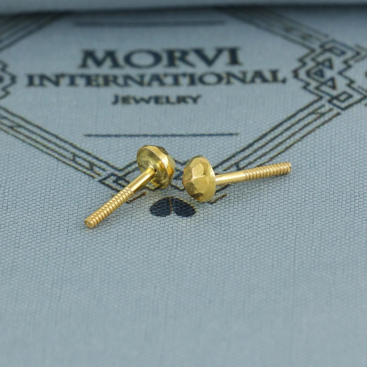 Diamond Cut Faceted 20k Solid Yellow Gold Stud Earrings Indian Jewelry, K6968