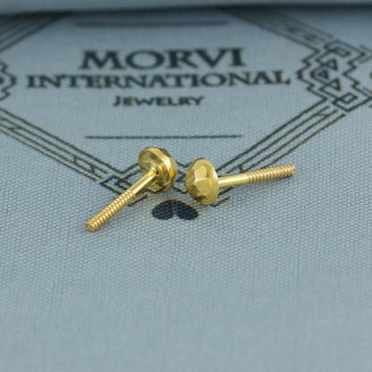 Diamond Cut Faceted 20k Solid Yellow Gold Stud Earrings Indian Jewelry, K6968