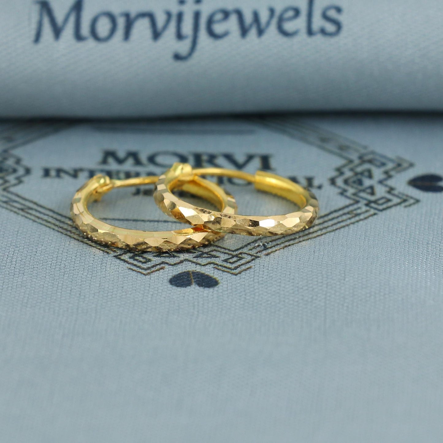 22k Yellow Gold Hoop Bali Hammered design Earrings  Handmade Earrings Huggies