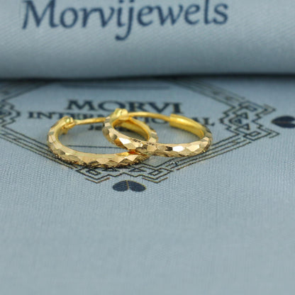 22k Yellow Gold Hoop Bali Hammered design Earrings  Handmade Earrings Huggies