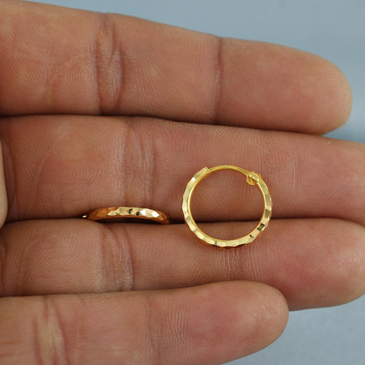 22k Yellow Gold Hoop Bali Hammered design Earrings  Handmade Earrings Huggies