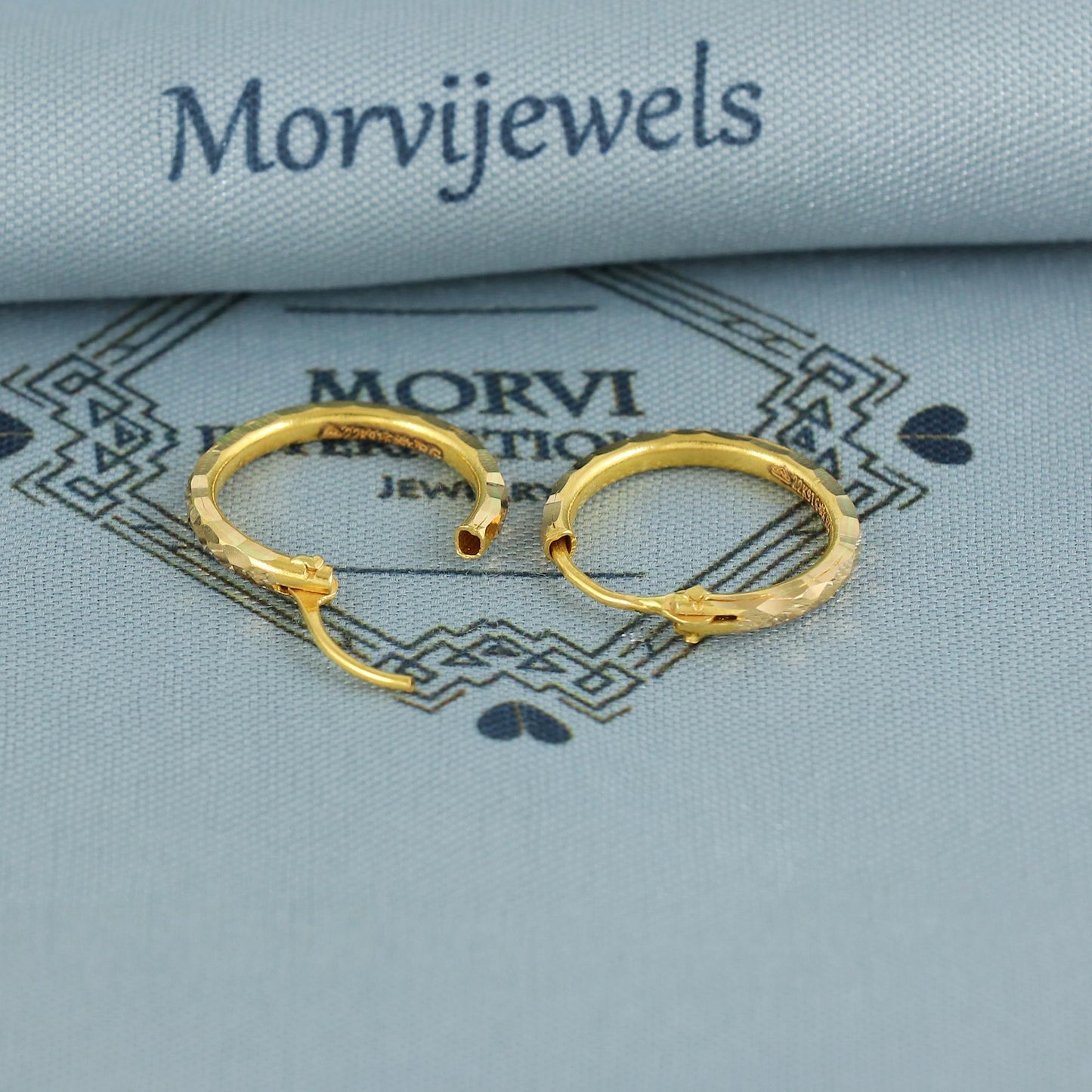 22k Yellow Gold Hoop Bali Hammered design Earrings  Handmade Earrings Huggies