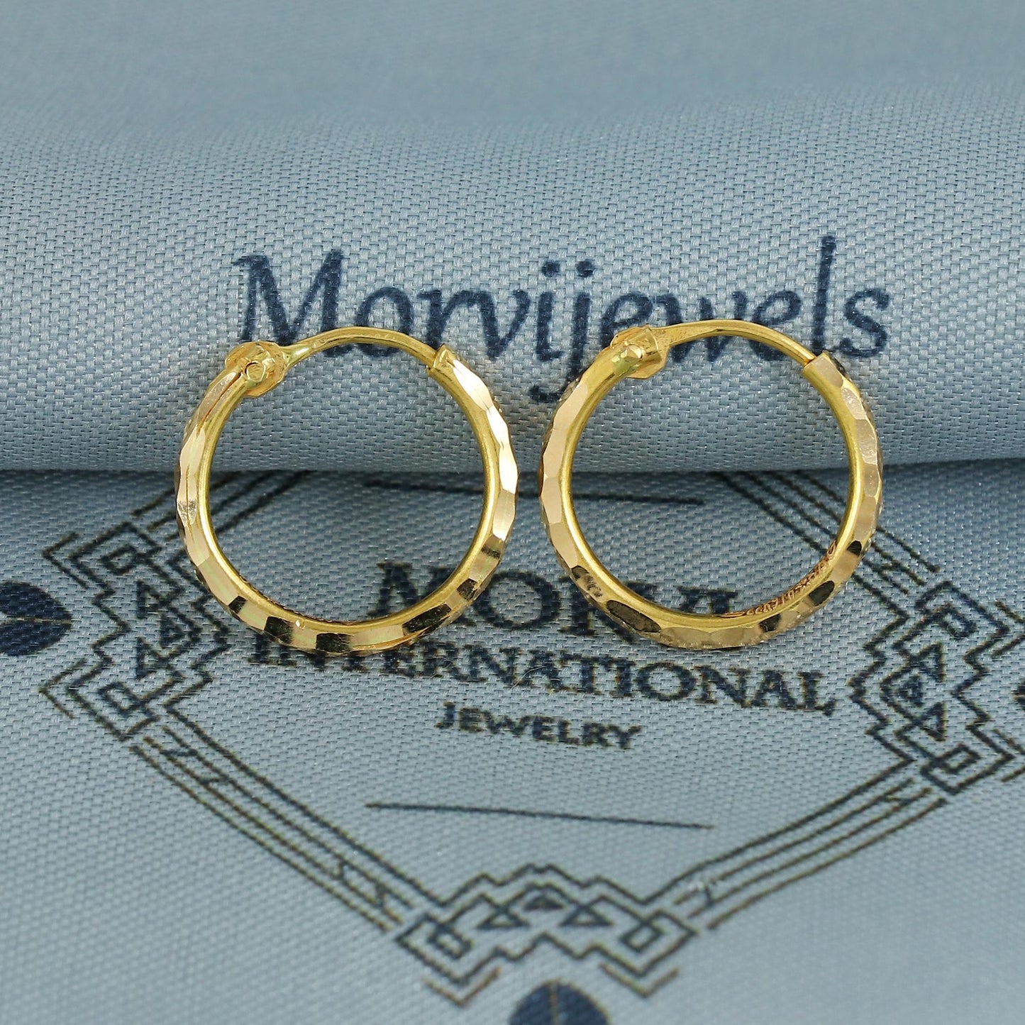 22k Yellow Gold Hoop Bali Hammered design Earrings  Handmade Earrings Huggies