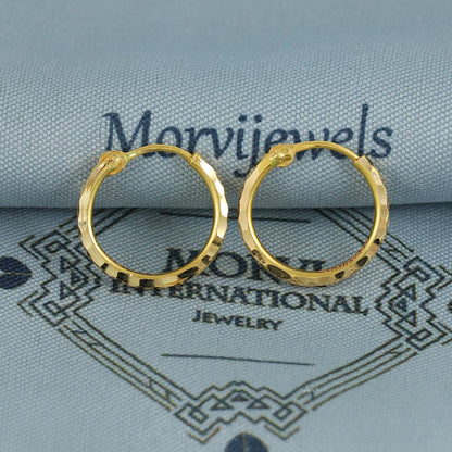 22k Yellow Gold Hoop Bali Hammered design Earrings  Handmade Earrings Huggies