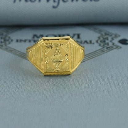 18k Gold Indian Ring, Hand Carved Light Weight Ring, K6973