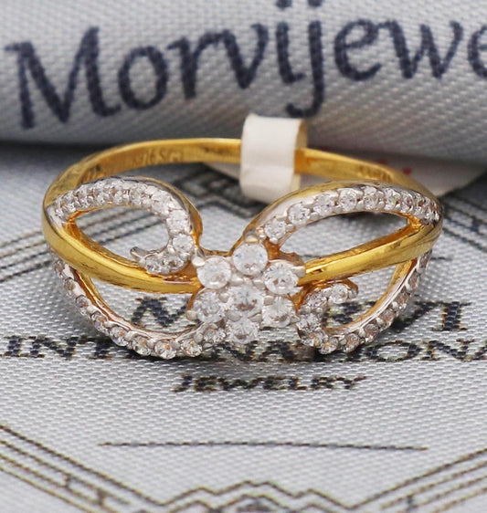 flower Zircons 22k Yellow Gold Ring Jewelry, 22kt Handmade Women Gold Ring, All Size, K5562