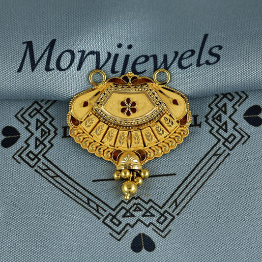 Pure 22k Yellow Gold Pendant Necklace Handmade Indian Mangalsutra Handmade Vintage Antique Design Jewelry, K6995