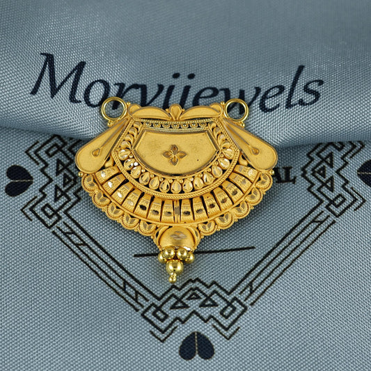 Pure 22k Yellow Gold Pendant Necklace Handmade Indian Mangalsutra Handmade Vintage Antique Design Jewelry, K6996
