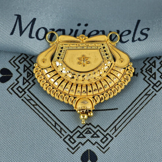 Pure 22k Yellow Gold Pendant Necklace Handmade Indian Mangalsutra Handmade Vintage Antique Design Jewelry, K6997