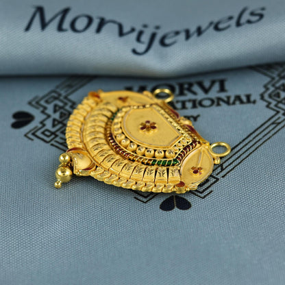 Pure 22k Yellow Gold Pendant Necklace Handmade Indian Mangalsutra Handmade Vintage Antique Design Jewelry, K6998