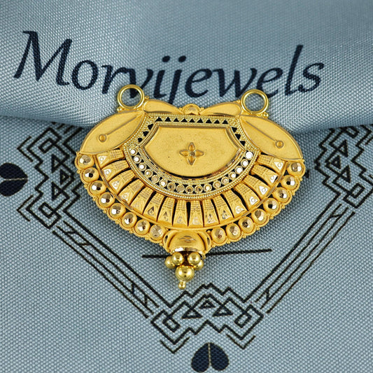 Pure 22k Yellow Gold Pendant Necklace Handmade Indian Mangalsutra Handmade Vintage Antique Design Jewelry, K6999