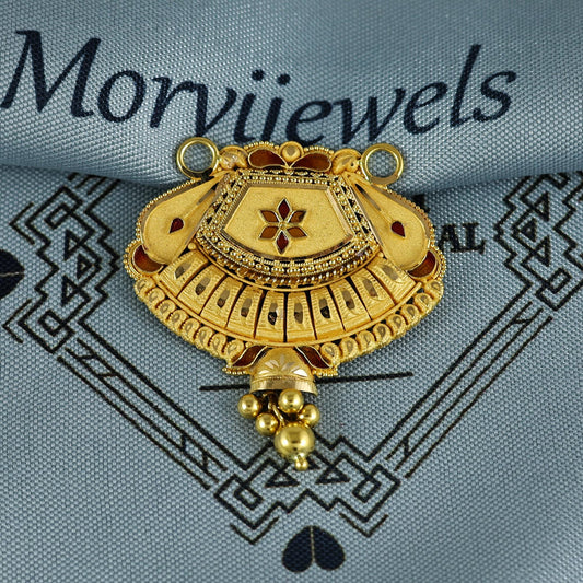 Pure 22k Yellow Gold Pendant Necklace Handmade Indian Mangalsutra Handmade Vintage Antique Design Jewelry, K7000