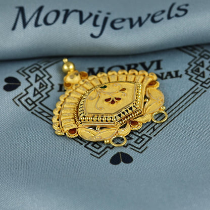 Pure 22k Yellow Gold Pendant Necklace Handmade Indian Mangalsutra Handmade Vintage Antique Design Jewelry, K7001
