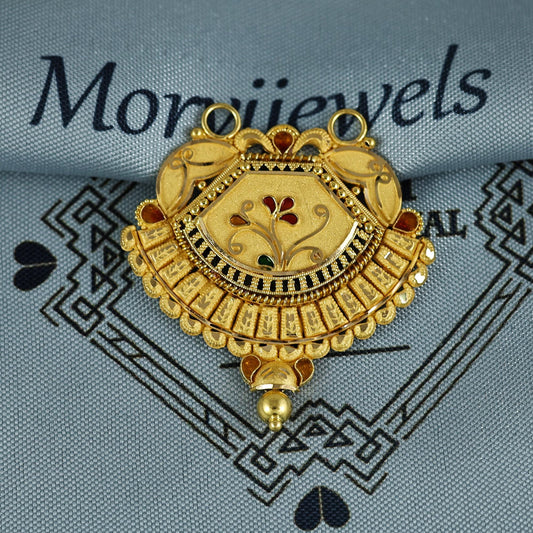 Pure 22k Yellow Gold Pendant Necklace Handmade Indian Mangalsutra Handmade Vintage Antique Design Jewelry, K7001