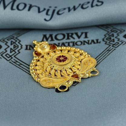 Pure 22k Yellow Gold Pendant Necklace Handmade Indian Mangalsutra Handmade Vintage Antique Design Jewelry, K7002