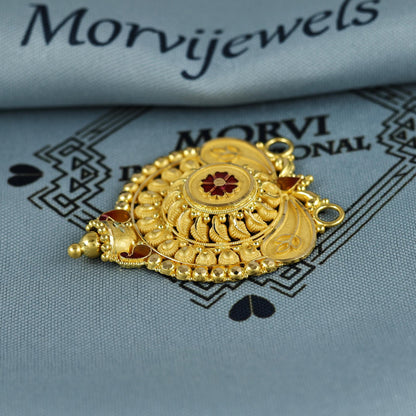 Pure 22k Yellow Gold Pendant Necklace Handmade Indian Mangalsutra Handmade Vintage Antique Design Jewelry, K7002