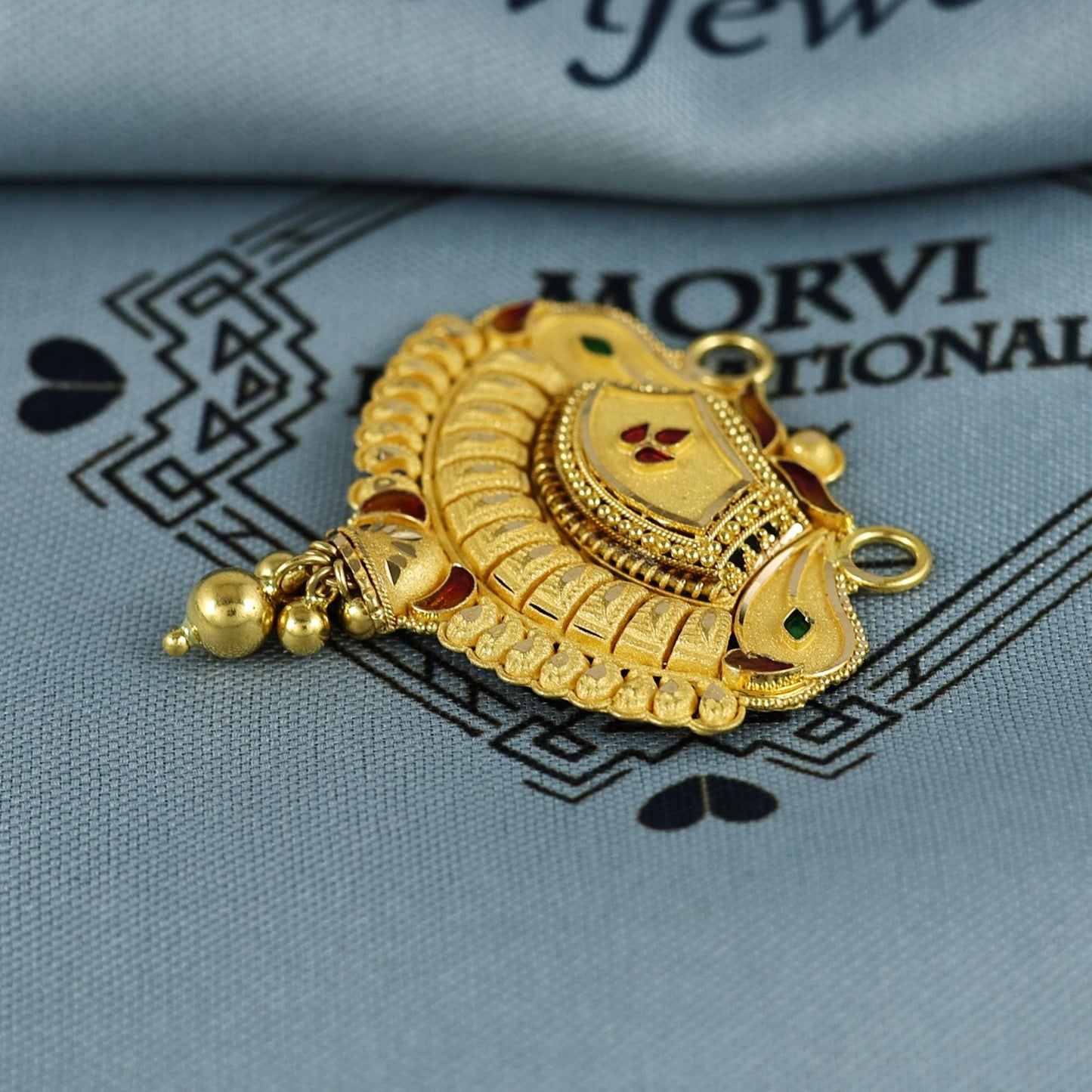 Pure 22k Yellow Gold Pendant Necklace Handmade Indian Mangalsutra Handmade Vintage Antique Design Jewelry, K7004