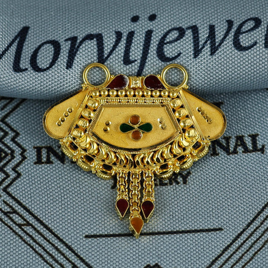 Pure 22k Yellow Gold Pendant Necklace Handmade Indian Mangalsutra Handmade Vintage Antique Design Jewelry, K7006
