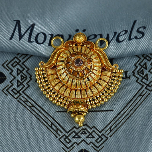 Pure 22k Yellow Gold Pendant Necklace Handmade Indian Mangalsutra Handmade Vintage Antique Design Jewelry, K7007