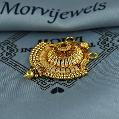 Pure 22k Yellow Gold Pendant Necklace Handmade Indian Mangalsutra Handmade Vintage Antique Design Jewelry, K7007
