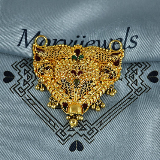 Pure 22k Yellow Gold Pendant Necklace Handmade Indian Mangalsutra Handmade Vintage Antique Design Jewelry, K7010