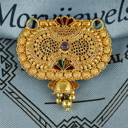 Pure 22k Yellow Gold Pendant Necklace Handmade Indian Mangalsutra Handmade Vintage Antique Design Jewelry, K7013
