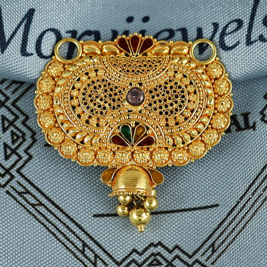 Pure 22k Yellow Gold Pendant Necklace Handmade Indian Mangalsutra Handmade Vintage Antique Design Jewelry, K7013