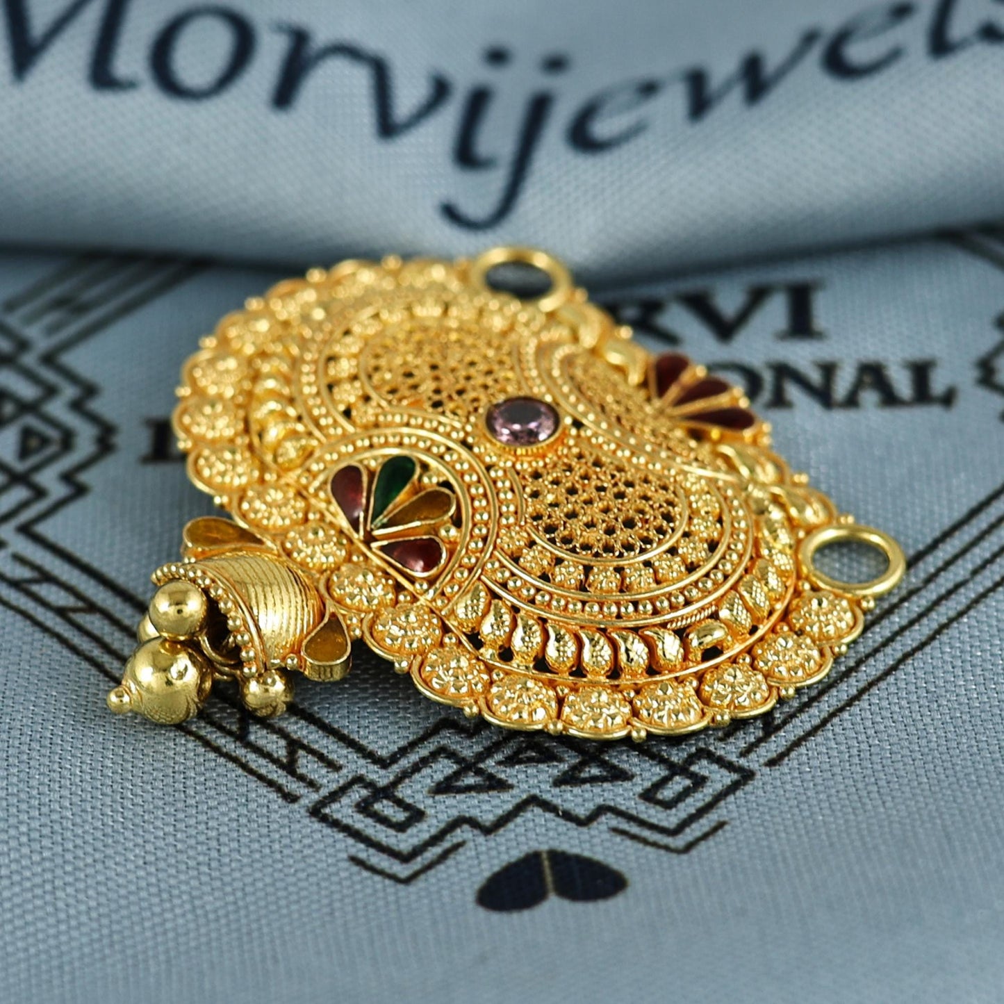 Pure 22k Yellow Gold Pendant Necklace Handmade Indian Mangalsutra Handmade Vintage Antique Design Jewelry, K7013