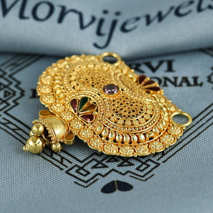 Pure 22k Yellow Gold Pendant Necklace Handmade Indian Mangalsutra Handmade Vintage Antique Design Jewelry, K7013