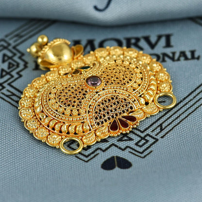 Pure 22k Yellow Gold Pendant Necklace Handmade Indian Mangalsutra Handmade Vintage Antique Design Jewelry, K7013